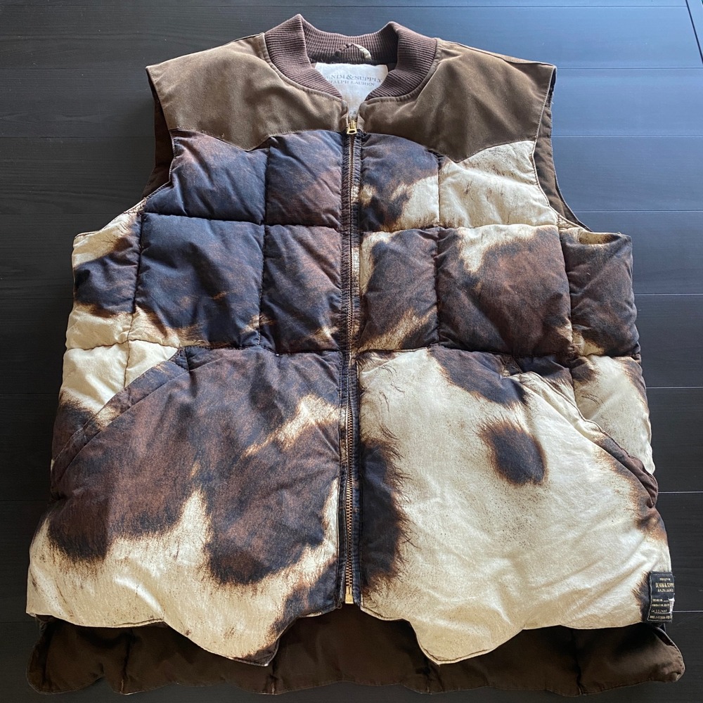 Denim & Supply Ralph Lauren Cowhide Print Puffer Vest in Brown and Cream